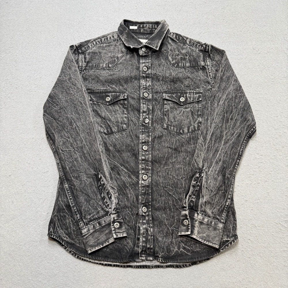 Original Paperbacks Western Shirt Men's Small Black Acid Wash Classic Button Up